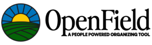 Sun rising over stylized green fields logo